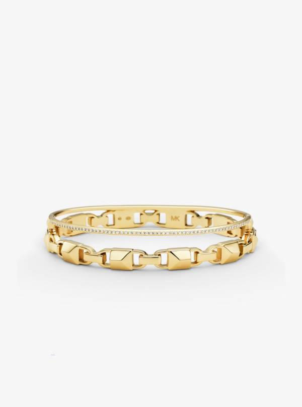Damske Naramky Michael Kors Precious Metal-Plated Sterling Silver Mercer Link Pavé Halo Bangle Zlate - Šperky Michael Kors Slevy | SHZNL-1045